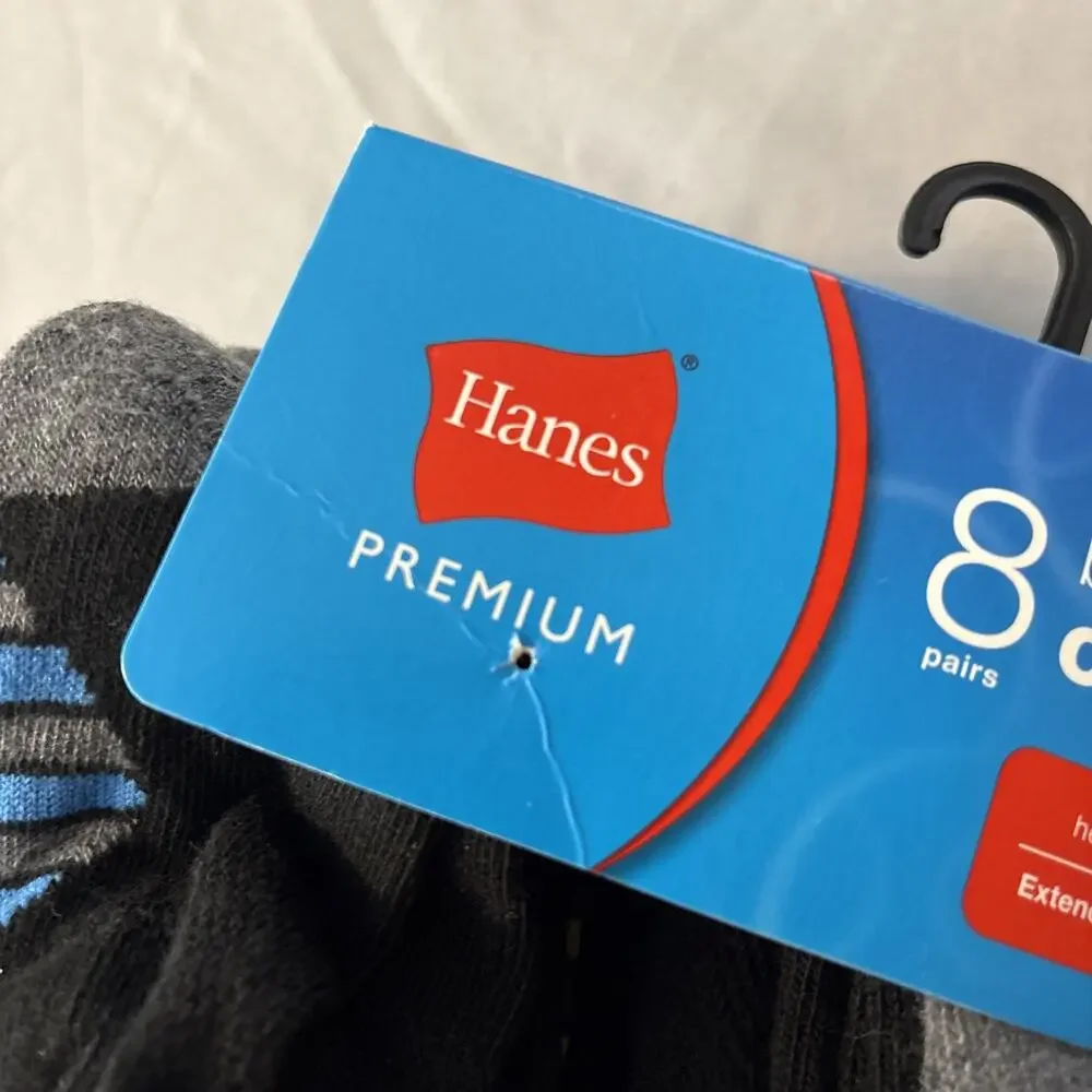 Hanes Boys 8 Pairs Premium Crew Athletic Socks Wicking, Size S 4.5- 8.5